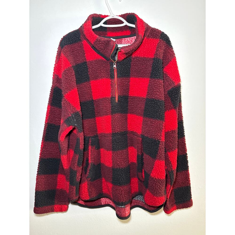 Old Navy buffalo plaid sherpa 1/4‎ zip sweater womens XXL tall outdoor western